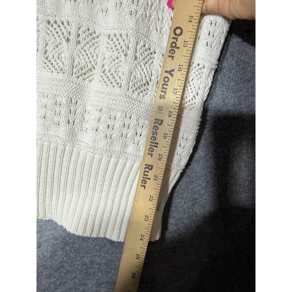 LC Lauren Conrad Ivory Pointelle Knit Polo Sweater Ruffle Cap Sleeve Women L - Picture 6 of 8